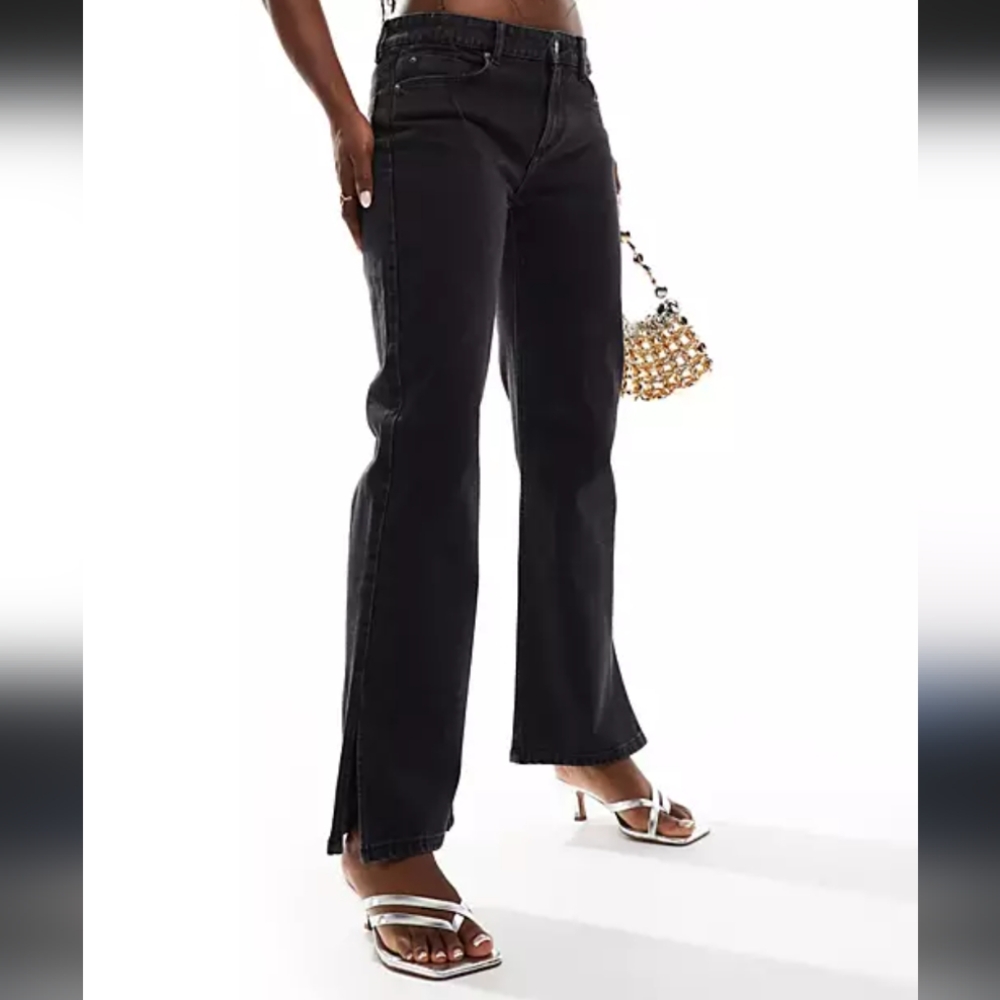 Black washed split hem flare jeans
